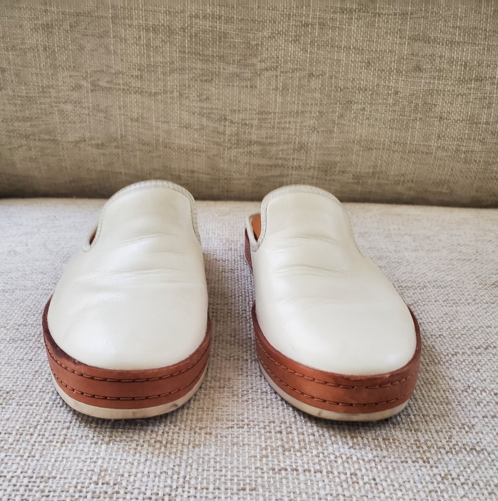 Vince White and Tan Leather-Trim Slip-On Mules - Picture 5 of 16